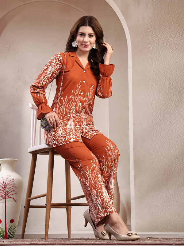 Indibelle Linen Touch Terracotta Ivory Co-Ord Set