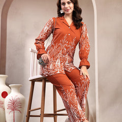 Indibelle Linen Touch Terracotta Ivory Co-Ord Set