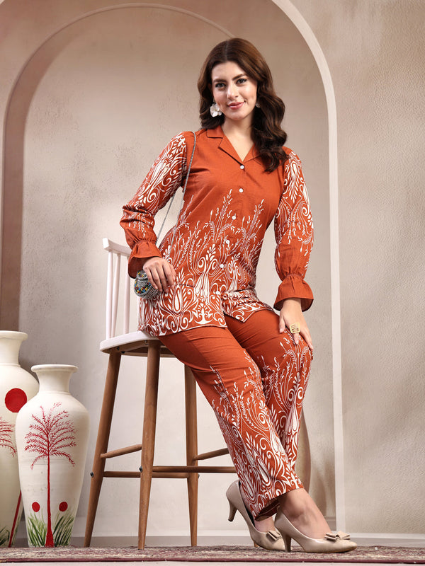 Indibelle Linen Touch Terracotta Ivory Co-Ord Set