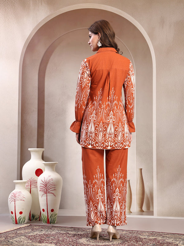 Indibelle Linen Touch Terracotta Ivory Co-Ord Set