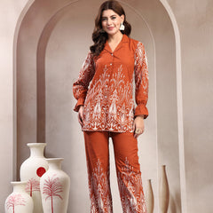 Indibelle Linen Touch Terracotta Ivory Co-Ord Set