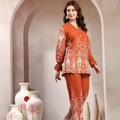 Indibelle Linen Touch Terracotta Ivory Co-Ord Set