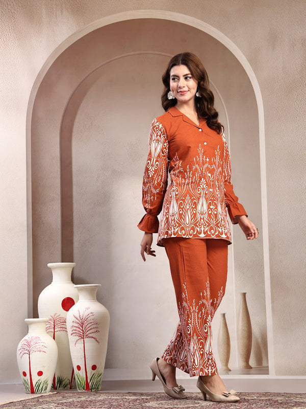 Indibelle Linen Touch Terracotta Ivory Co-Ord Set