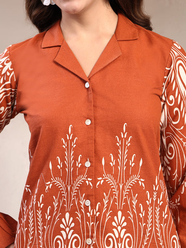 Indibelle Linen Touch Terracotta Ivory Co-Ord Set