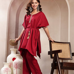 Indibelle Crimson Silk Blend Kaftan Co-ord set