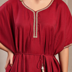 Indibelle Crimson Silk Blend Kaftan Co-ord set