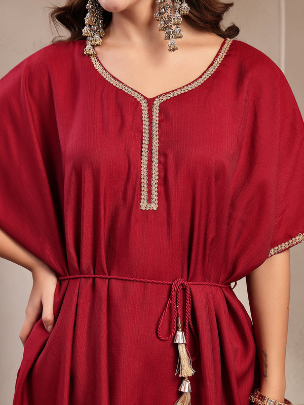 Indibelle Crimson Silk Blend Kaftan Co-ord set