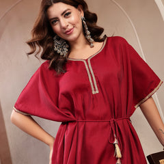 Indibelle Crimson Silk Blend Kaftan Co-ord set