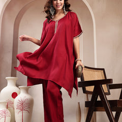 Indibelle Crimson Silk Blend Kaftan Co-ord set