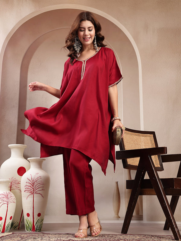 Indibelle Crimson Silk Blend Kaftan Co-ord set