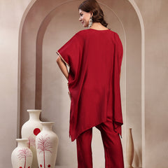 Indibelle Crimson Silk Blend Kaftan Co-ord set
