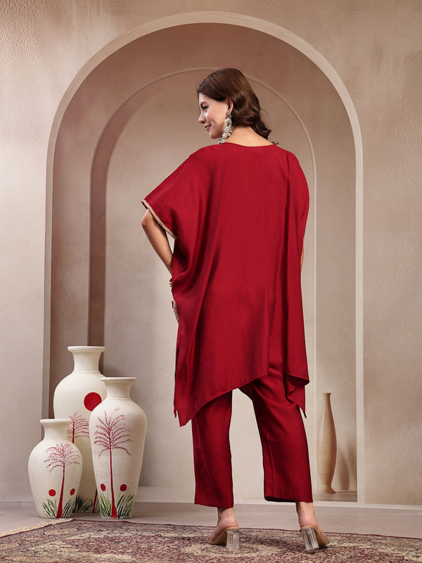 Indibelle Crimson Silk Blend Kaftan Co-ord set