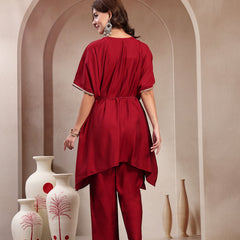 Indibelle Crimson Silk Blend Kaftan Co-ord set