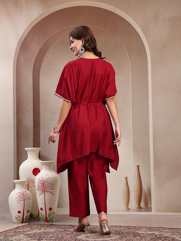 Indibelle Crimson Silk Blend Kaftan Co-ord set