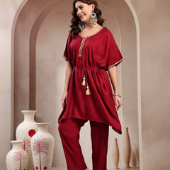 Indibelle Crimson Silk Blend Kaftan Co-ord set