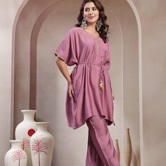 Indibelle Mauve Silk Blend Kaftan co-ord set