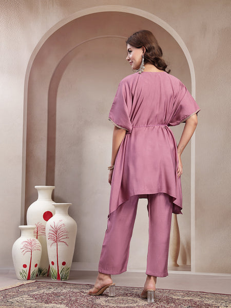 Indibelle Mauve Silk Blend Kaftan co-ord set