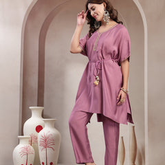 Indibelle Mauve Silk Blend Kaftan co-ord set