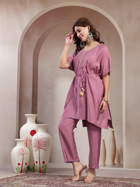 Indibelle Mauve Silk Blend Kaftan co-ord set