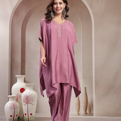 Indibelle Mauve Silk Blend Kaftan co-ord set