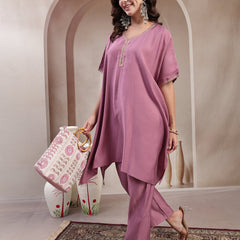 Indibelle Mauve Silk Blend Kaftan co-ord set