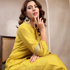 Indibelle Golden Mustard Silk Blend Hand Work Co-ord set