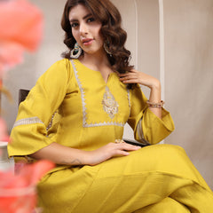 Indibelle Golden Mustard Silk Blend Hand Work Co-ord set