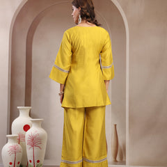 Indibelle Golden Mustard Silk Blend Hand Work Co-ord set