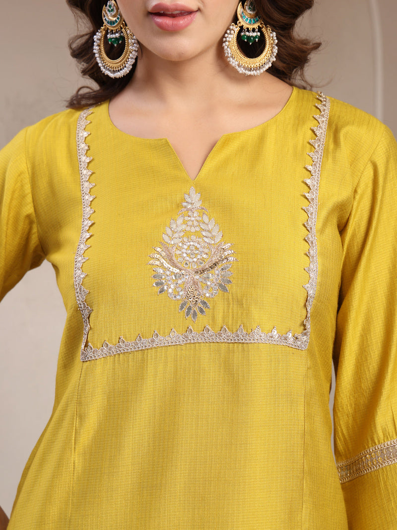 Indibelle Golden Mustard Silk Blend Hand Work Co-ord set