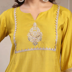 Indibelle Golden Mustard Silk Blend Hand Work Co-ord set