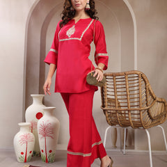 Indibelle Royal Fuchsia Silk Blend Hand Work Co-ord set