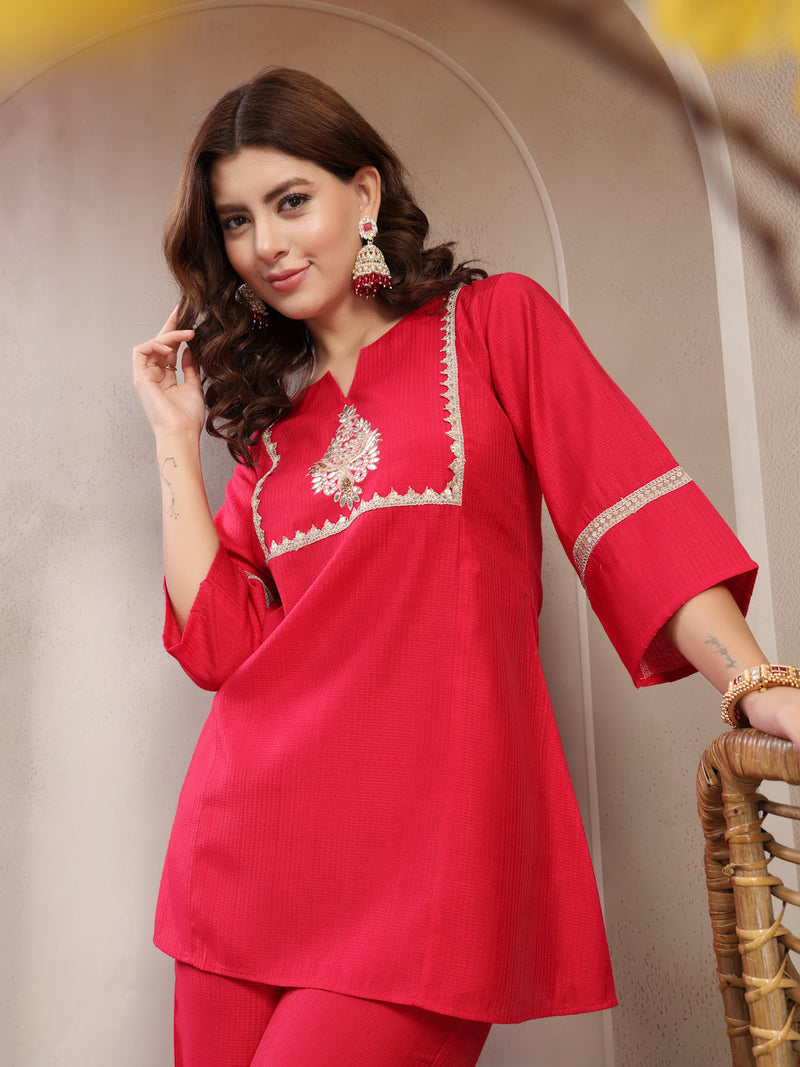 Indibelle Royal Fuchsia Silk Blend Hand Work Co-ord set