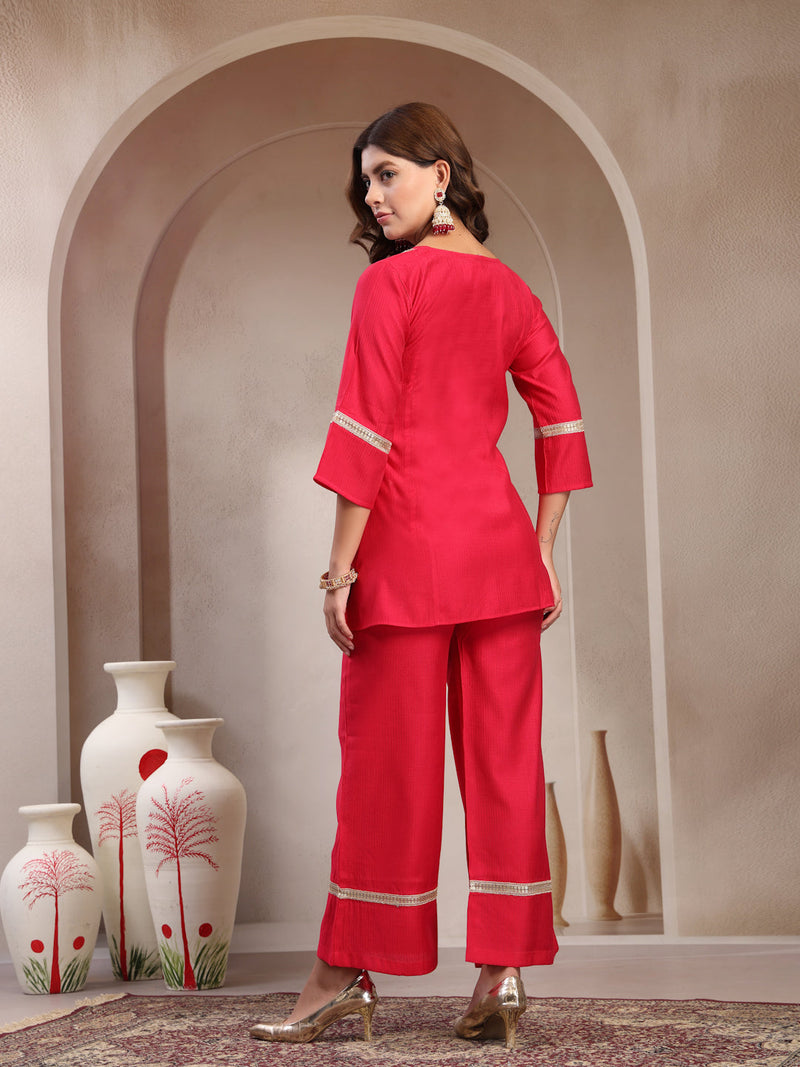 Indibelle Royal Fuchsia Silk Blend Hand Work Co-ord set