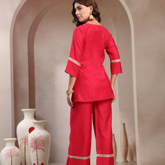 Indibelle Royal Fuchsia Silk Blend Hand Work Co-ord set