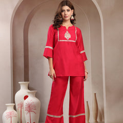 Indibelle Royal Fuchsia Silk Blend Hand Work Co-ord set