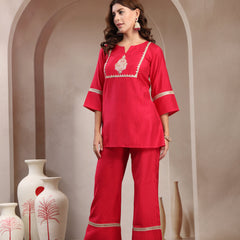 Indibelle Royal Fuchsia Silk Blend Hand Work Co-ord set