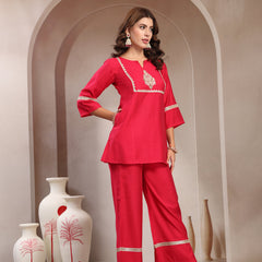 Indibelle Royal Fuchsia Silk Blend Hand Work Co-ord set
