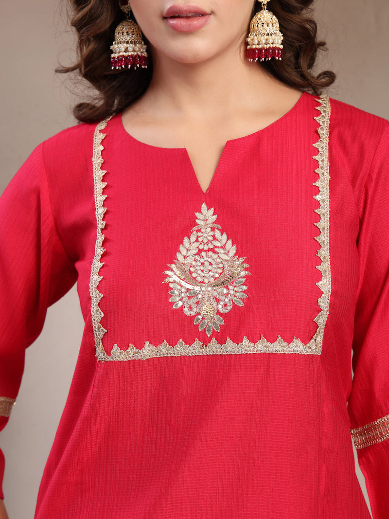 Indibelle Royal Fuchsia Silk Blend Hand Work Co-ord set
