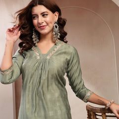 Indibelle Sage Green Silk Blend Kurta Set