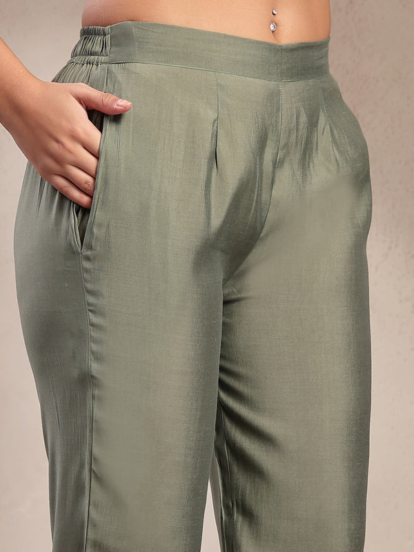 Indibelle Sage Green Silk Blend Kurta Set