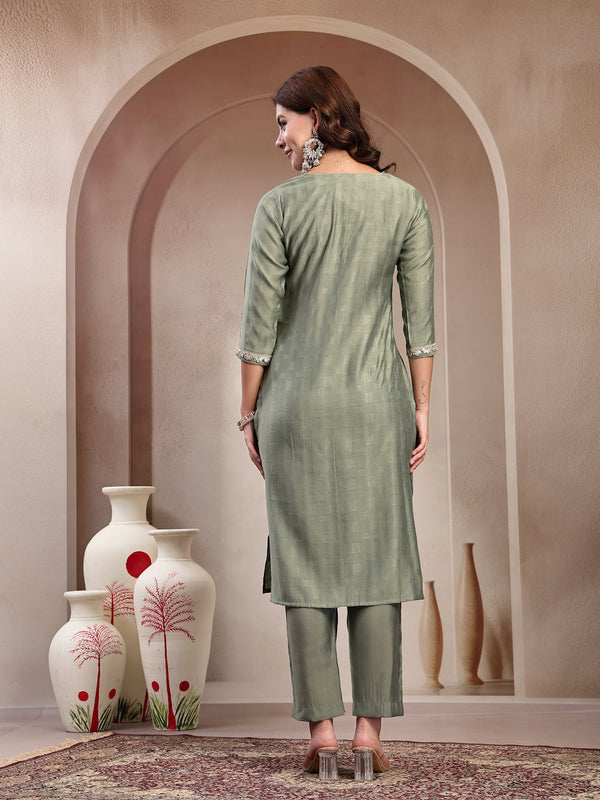 Indibelle Sage Green Silk Blend Kurta Set