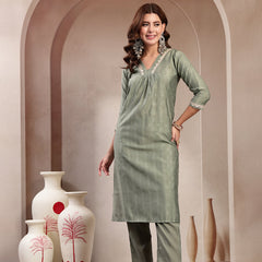 Indibelle Sage Green Silk Blend Kurta Set