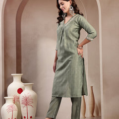 Indibelle Sage Green Silk Blend Kurta Set