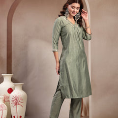 Indibelle Sage Green Silk Blend Kurta Set