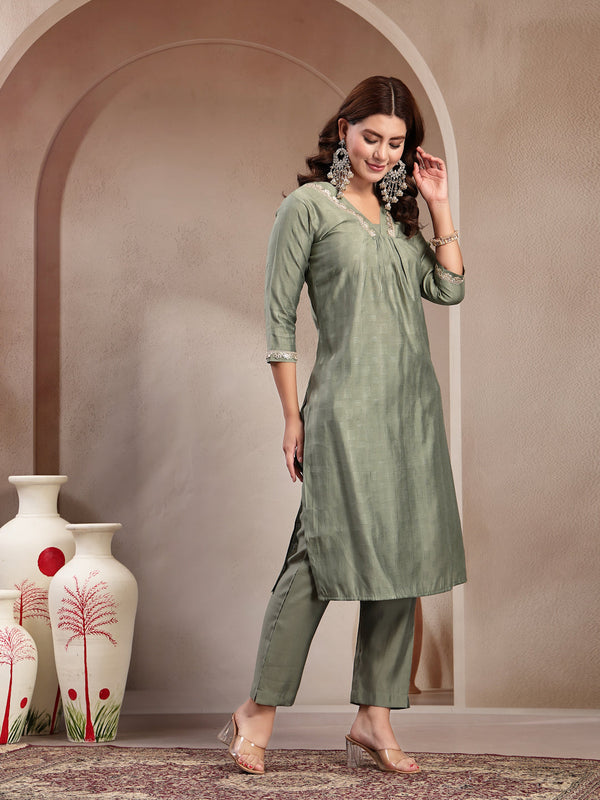 Indibelle Sage Green Silk Blend Kurta Set