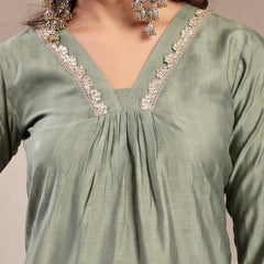Indibelle Sage Green Silk Blend Kurta Set