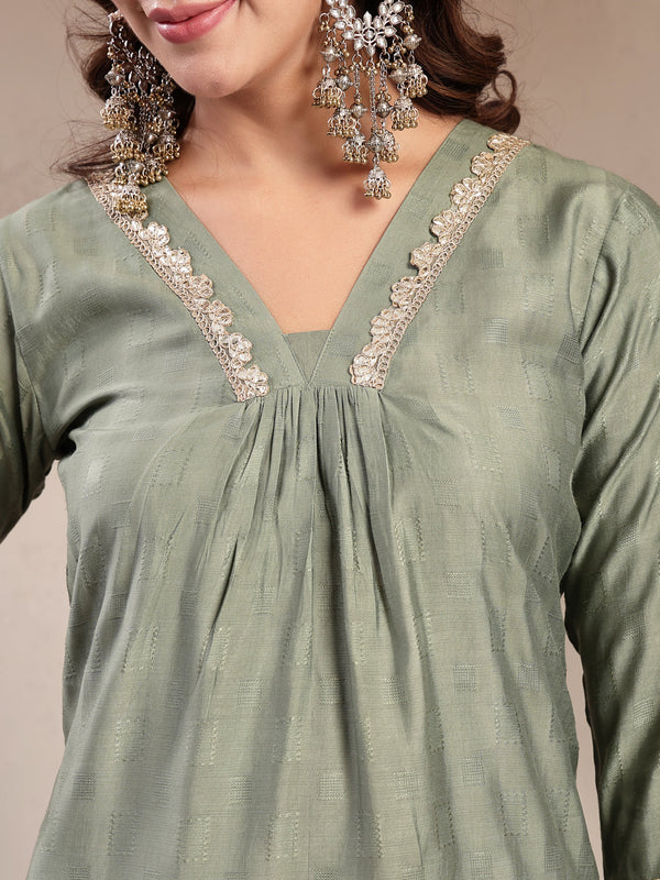 Indibelle Sage Green Silk Blend Kurta Set