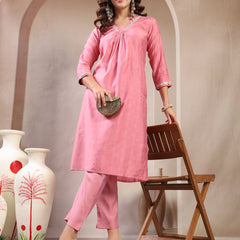 Indibelle Dusty Pink Silk Blend Kurta Set