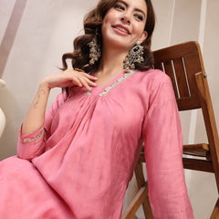 Indibelle Dusty Pink Silk Blend Kurta Set