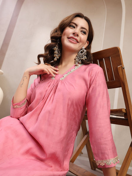 Indibelle Dusty Pink Silk Blend Kurta Set